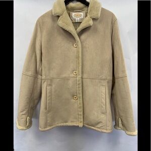 Women’s Talbots suede & faux fur tan coat. Medium
